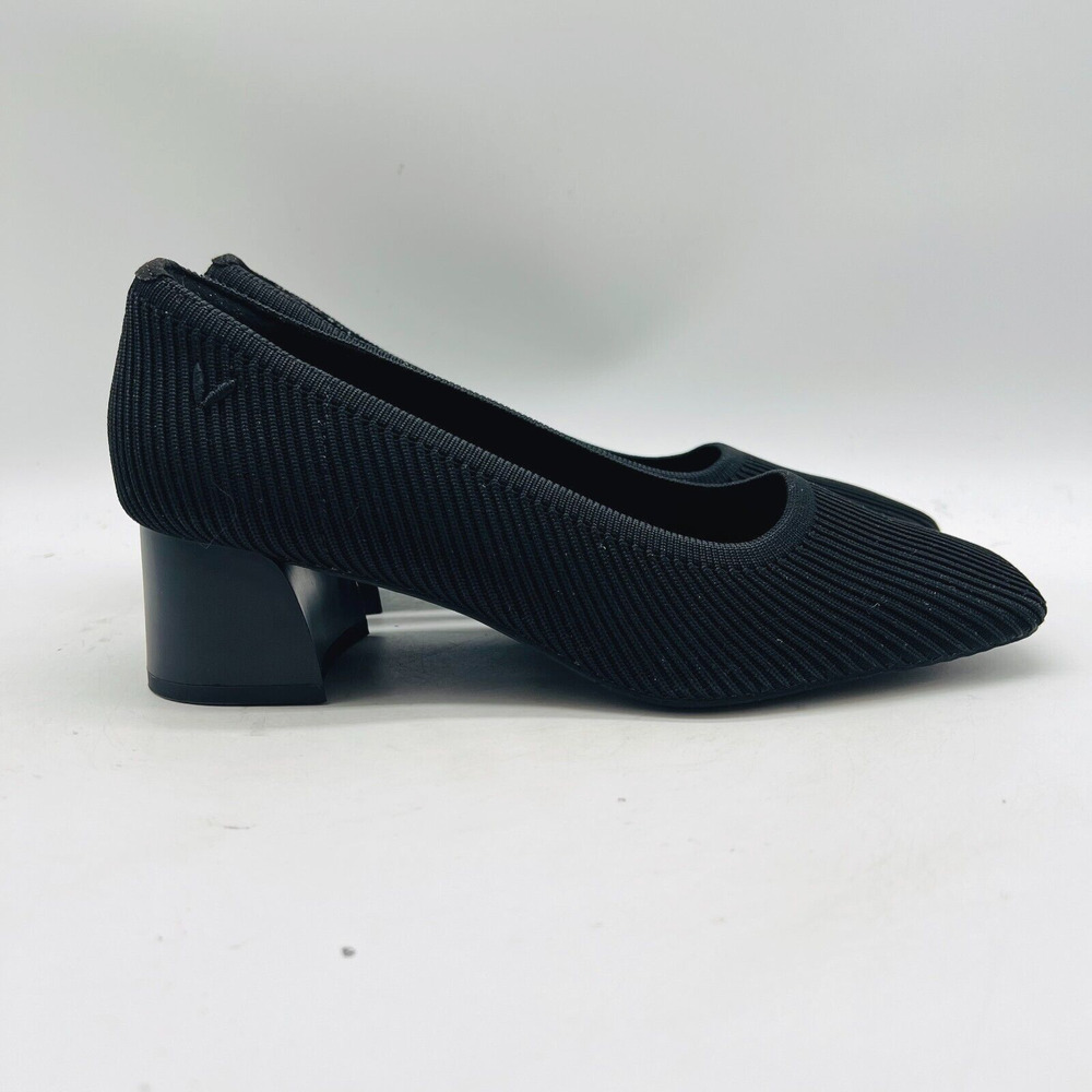 Vivaia Shoes Womens 7 EU 37.5 Black Square Toe Chunky Heels Knit Melody Pumps